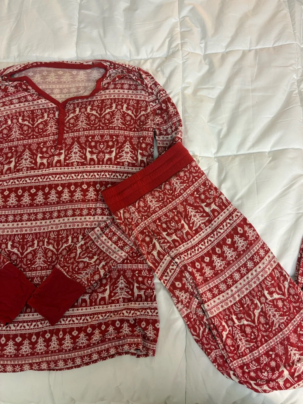 Little Sleepies Red Reindeer Cheer Women’s Bamboo Viscose Christmas Pajama Set S